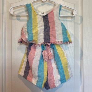 Rare Editions 6-9 Month Striped Romper with Tassels